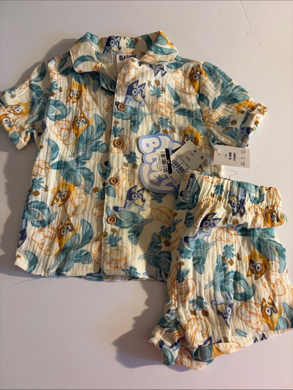 Bilum Kids Floral Character Short Pajama Set in Teal & Yellow - Picture 1 of 2